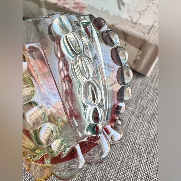 New Rainbow Fluted Knobby Glass Jewelry, Trinket, Candy Dish Decor w/ Lid - 4.5” - Picture 9 of 10